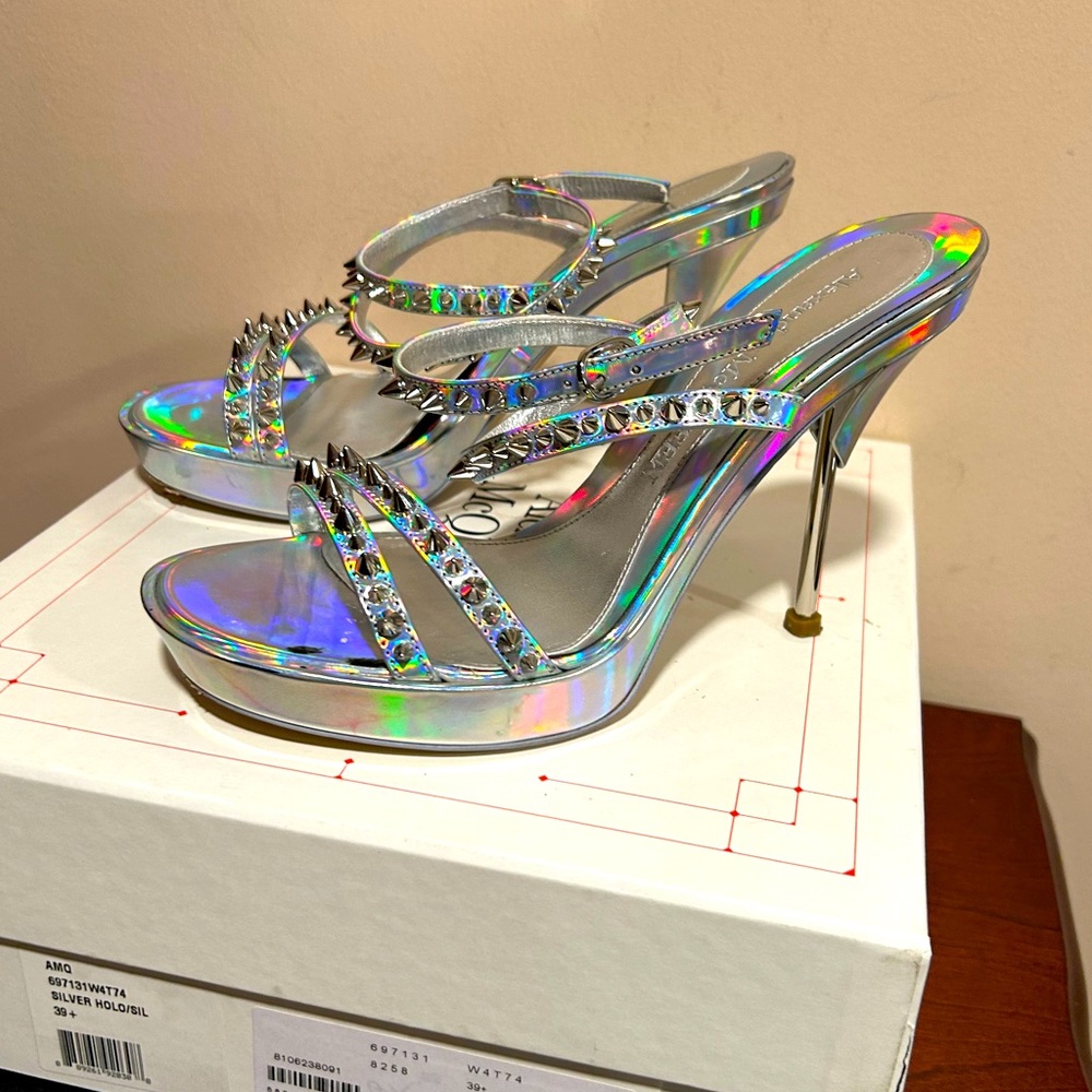 Alexander McQueen Punk Stud Holographic  Leather Platform Stilettos